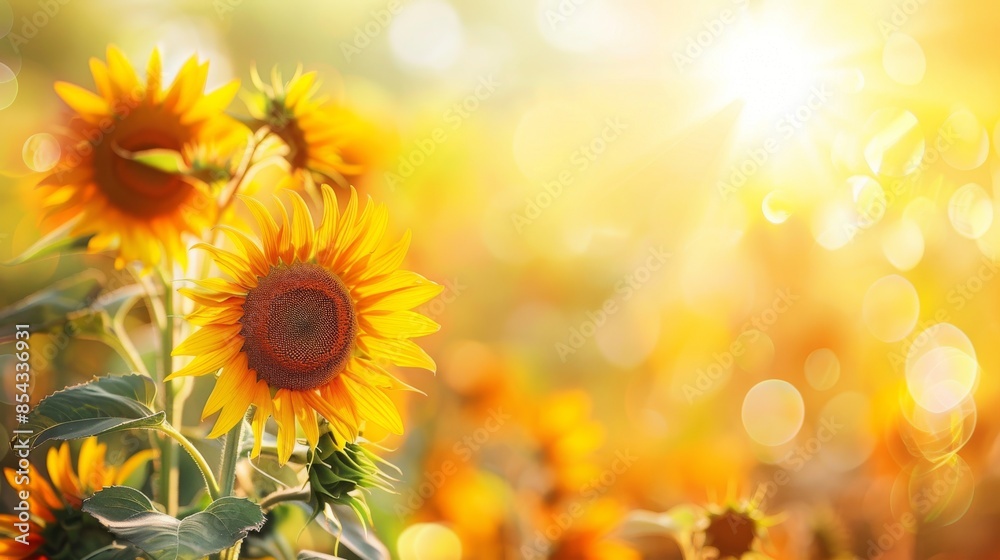 Fototapeta premium Sunflower on blurred sunny nature background