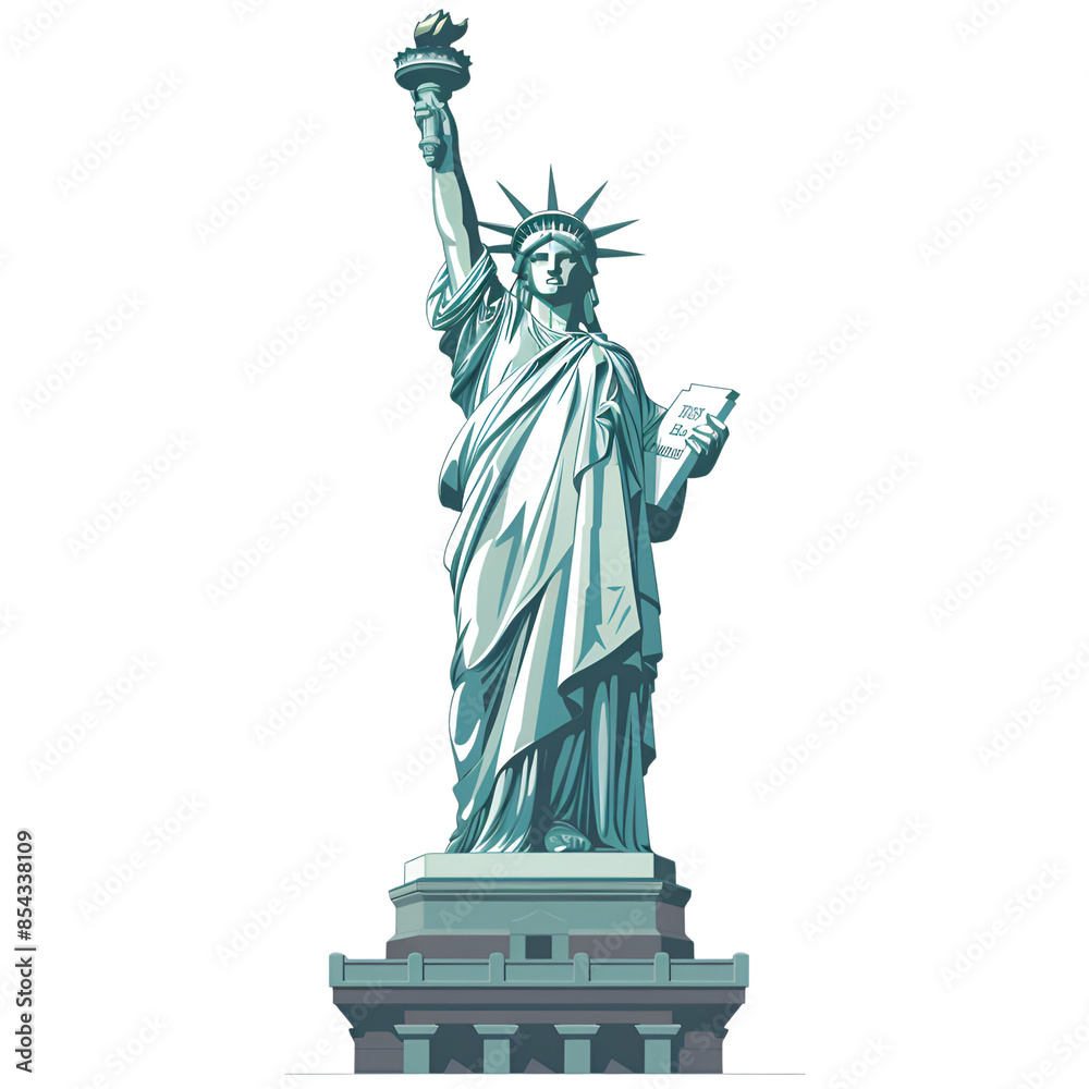 Fototapeta premium Cartoon Style Statue of Liberty Logo Illustration No Background Perfect for Print on Demand 