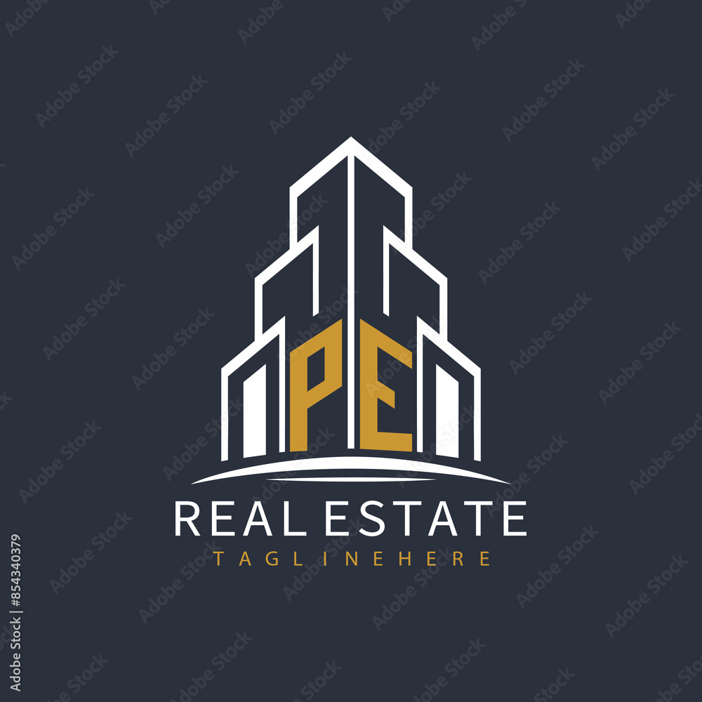 initial monogram logo for real estate with building shape creative design	
