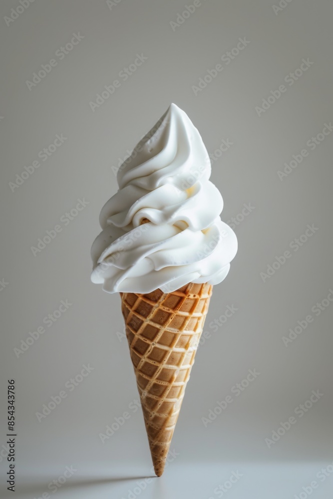 Ice Cream Cone Close-up on a White Minimalist Background, Commercial Photography prop, Wallpaper, banner design, brochure, web, advertising, illustration, concept of healthy life style Ice Cream Cone Close-up on a White Minimalist Background, Commercial Photography prop, Wallpaper, banner design, brochure, web, advertising, illustration, concept of healthy life style