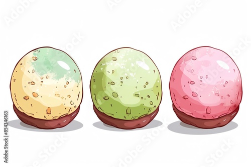 A View of 32-bit Mochi Ice Cream, in a vector cartoon style, isolated white background photo