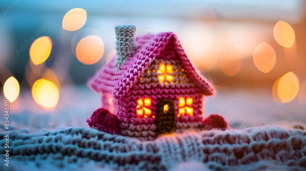 Cozy Knitted House Nestled in Snowy Winter Landscape Cozy Knitted House Nestled in Snowy Winter Landscape