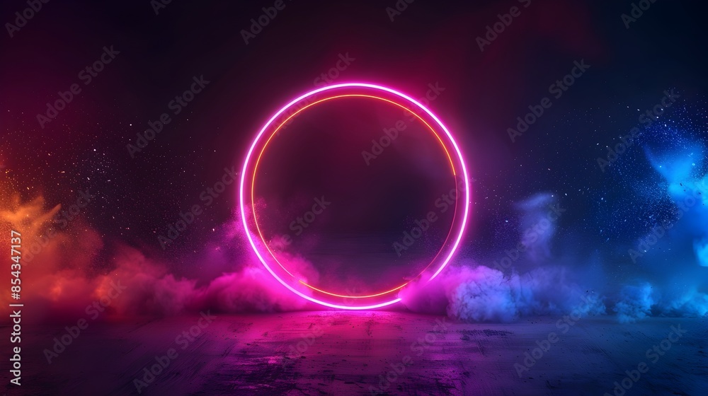 custom made wallpaper toronto digitalGlowing Neon Circle with Colorful Mist and Sparkles on Dark Background