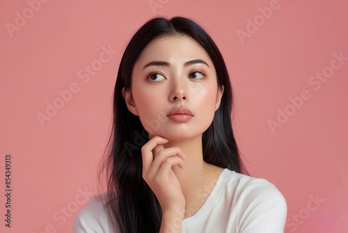 悩むアジア人女性のポートレート ロングヘア A worried Asian woman