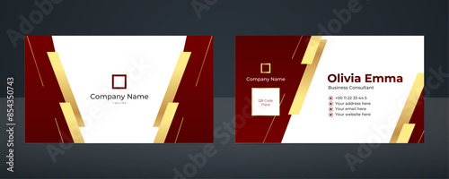 Golden and maroon luxury business card modern design. Horizontal and double sided elegant template