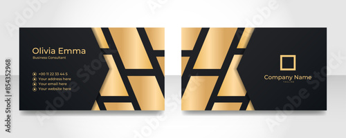 Luxury modern blue gold horizontal business card, Luxury blue and gold business design template