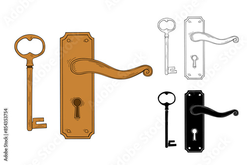 Door handle and key retro style