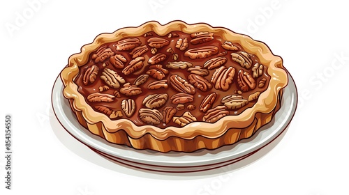 A View of 32-bit Maple Pecan Pie, in a vector cartoon style, isolated white background photo