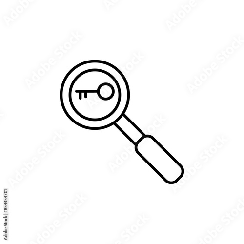 Keyword research symbol. vector flat simple magnifying glass and key illustration on white background..eps