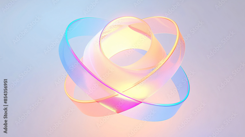 Abstract iridescent glass rings on a light pink background, for design, technology, and modern art Abstract iridescent glass rings on a light pink background, for design, technology, and modern art