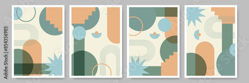 Neutral color Bauhaus art print set. Boho poster minimalist design