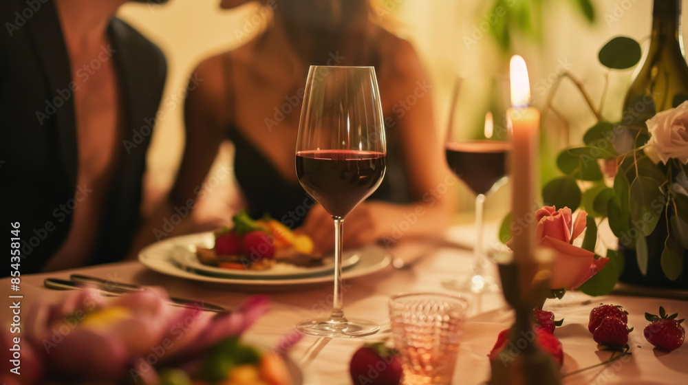 Naklejka premium Romantic Dinner Setting, Intimate Atmosphere, Studio Photography, Solid Background