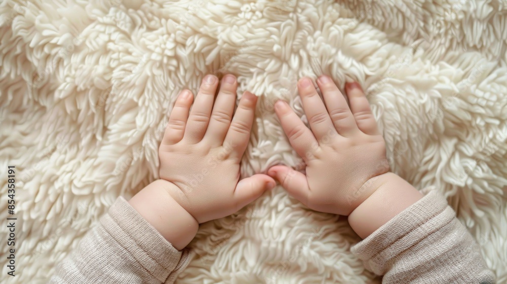 Baby s hands on soft surface with blank areas Baby s hands on soft surface with blank areas