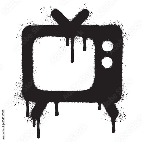 Spray Painted Graffiti retro television icon Sprayed isolated with a white background.