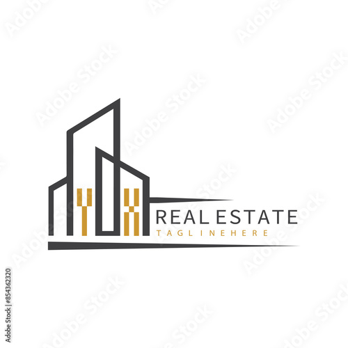 initial monogram logo for real estate with building shape creative design
