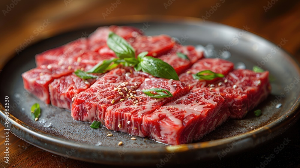 Raw Wagyu Beef Cubes on a Plate Raw Wagyu Beef Cubes on a Plate
