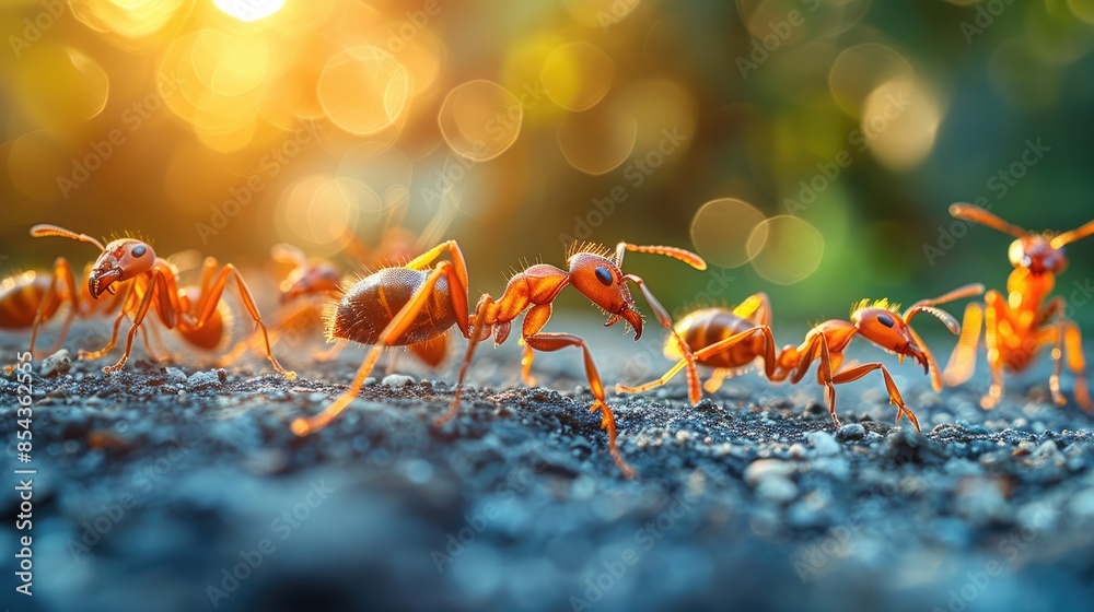 Fototapeta premium Red Ants Marching at Golden Hour