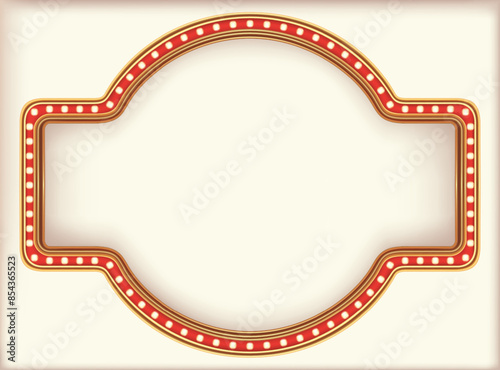Retro advertising sign red marquee gold light board on white background. Vector illustration