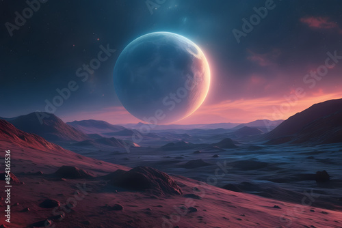space illustration featuring distant galaxies, planets, and stars in a vibrant cosmic setting. This realistic, cinematic sci-fi artwork captures the vastness and beauty of the universe