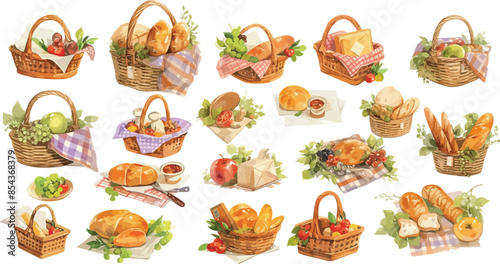picnic basket watercolor clipart	
