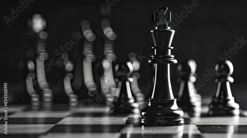 black chess pieces on dark background. soft focus with copy space. © Curva Design
