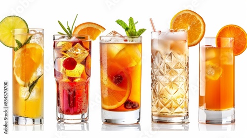 Drinks, colorful fruit cocktails, Cocktails, colorful drinks, fruits, herbs, ice, orange, lemon, strawberry, blueberry, mint, rosemary, thyme, freshness, variety, cocktail.Refreshing drinks