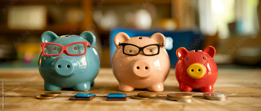 Obraz premium Family planning investments with piggy bank and calculator