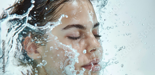 Beautiful woman with a water splash on a white background, a concept of beauty and skin care, spa or wellness body healing