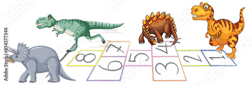 Dinosaurs enjoying a game of hopscotch