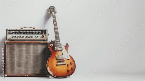 Wallpaper Mural Vintage electric guitar leaning against a classic amplifier, perfect for music enthusiasts, musicians, and vintage instrument collectors. Torontodigital.ca