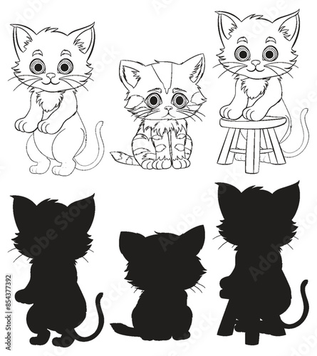 Adorable kittens sitting and standing in different positions