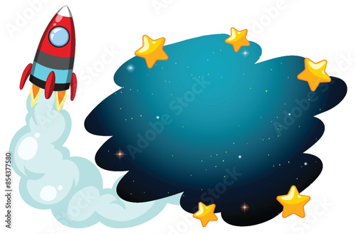 Rocket flying through space with stars