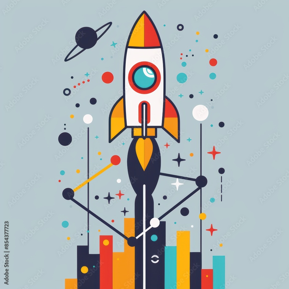 A line graph shooting upwards with a rocket ship at the peak, signifying growth and success. A line graph shooting upwards with a rocket ship at the peak, signifying growth and success.