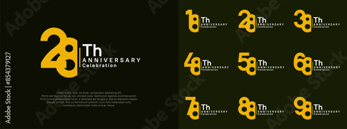 anniversary vector design set yellow and white color for celebration day photo