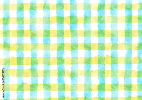 黄色と青のチェック水彩