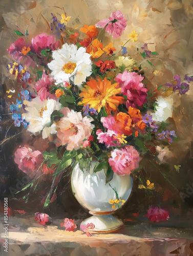 beautiful bouquet in white vase in sunlight © paullawat