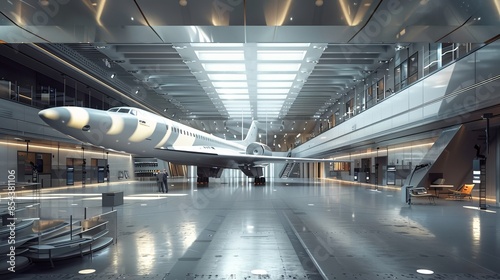 A sleek aerospace testing facility with wind tunnels and flight simulators 