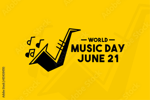 World Music Day. June 21. Flat design vector. Yellow background. Poster, banner, card, background.