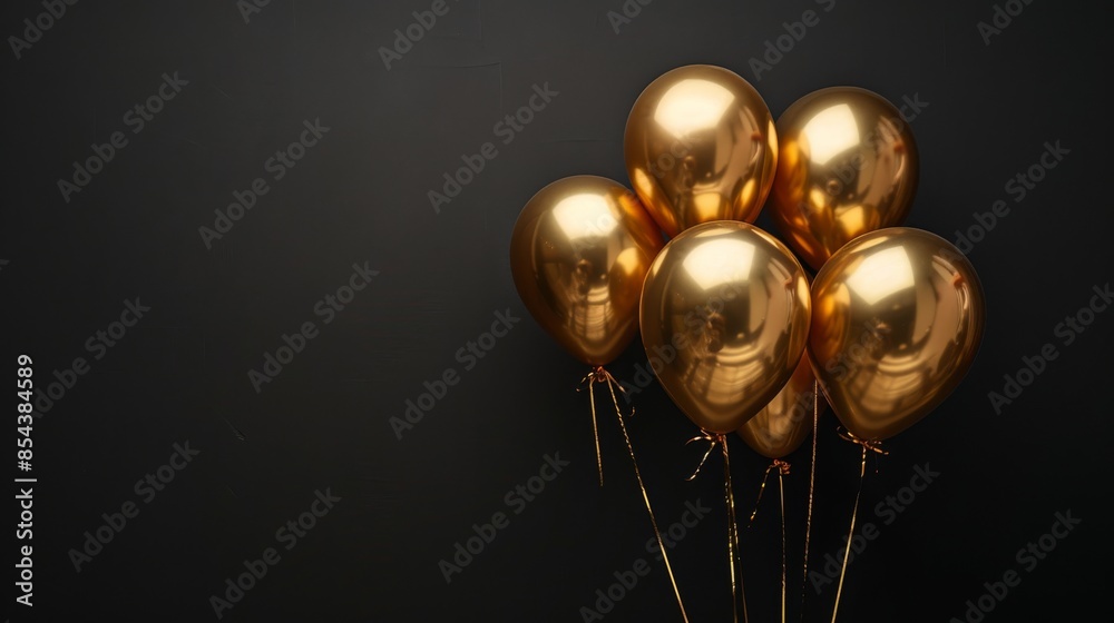 Glossy Gold Balloons Tied Together Against a Black Wall, Creating a Striking Contrast with Space for Copy, Perfect for Celebrations and Elegant Event Designs Glossy Gold Balloons Tied Together Against a Black Wall, Creating a Striking Contrast with Space for Copy, Perfect for Celebrations and Elegant Event Designs
