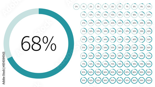 Set of circle percentage diagrams from 0 to 100 for Web Design, User Interface UI UX or Infographic. Loading indicator Colorful Progress from Blue to Dark Blue on White Background. Circle icons set.