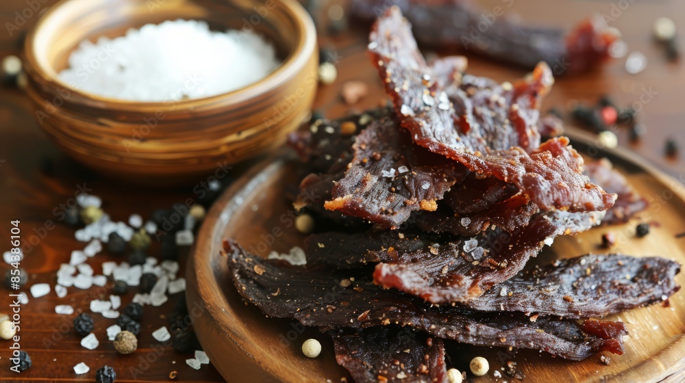 Homemade Healthy Beef Jerky with Salt and Pepper. National Jerky Day Homemade Healthy Beef Jerky with Salt and Pepper. National Jerky Day