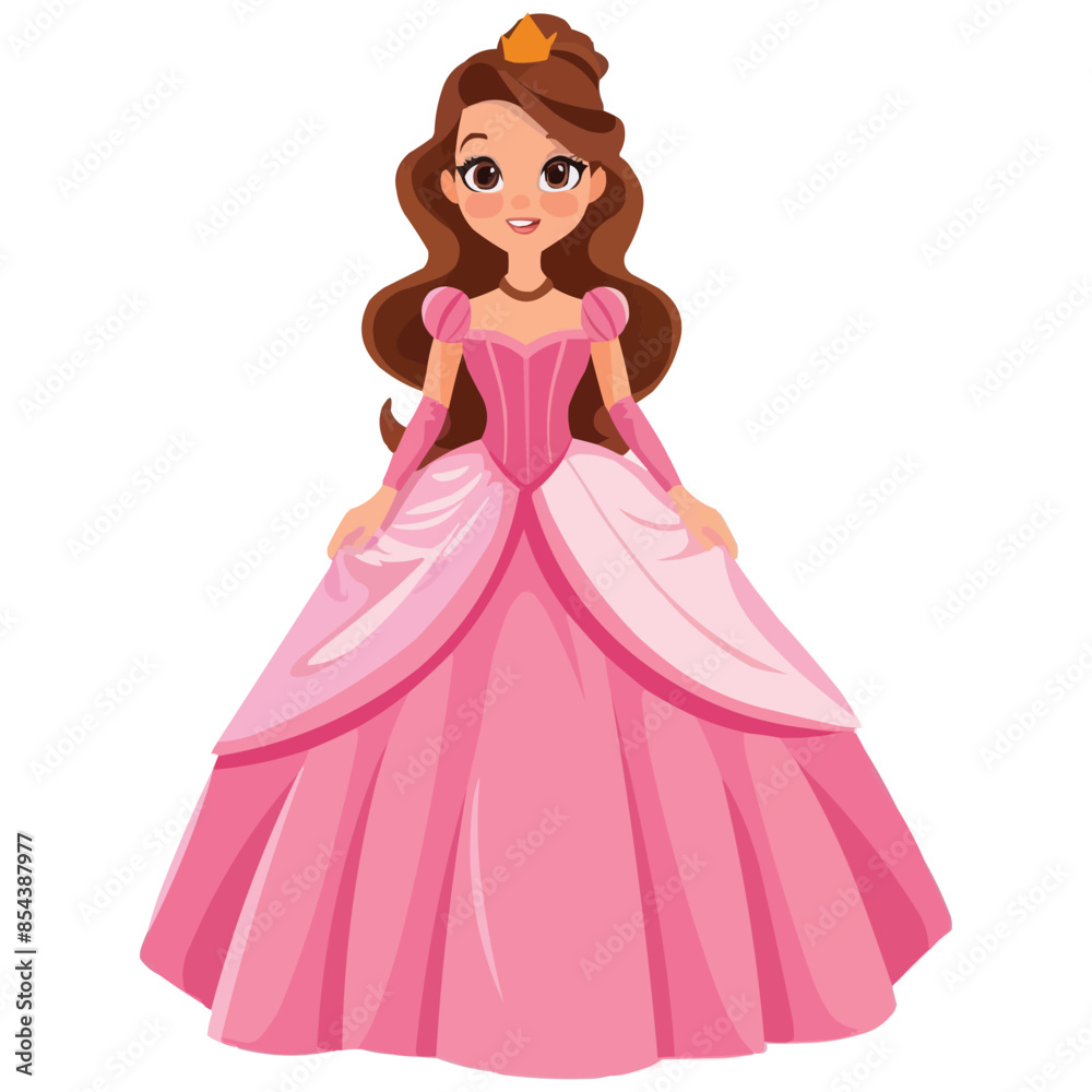 Cartoon beautiful princess in Pink dress isolated on white solid background Cartoon beautiful princess in Pink dress isolated on white solid background