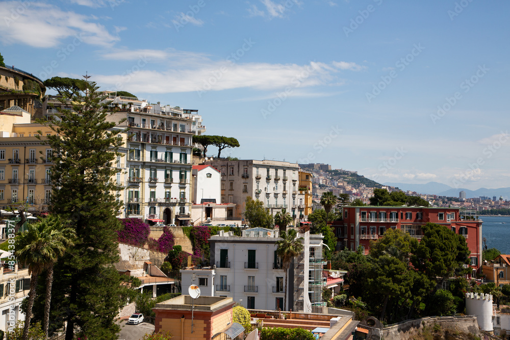 Obraz premium Picturesque Posillipo village, Naples coast, charming seaside houses, tranquil sea