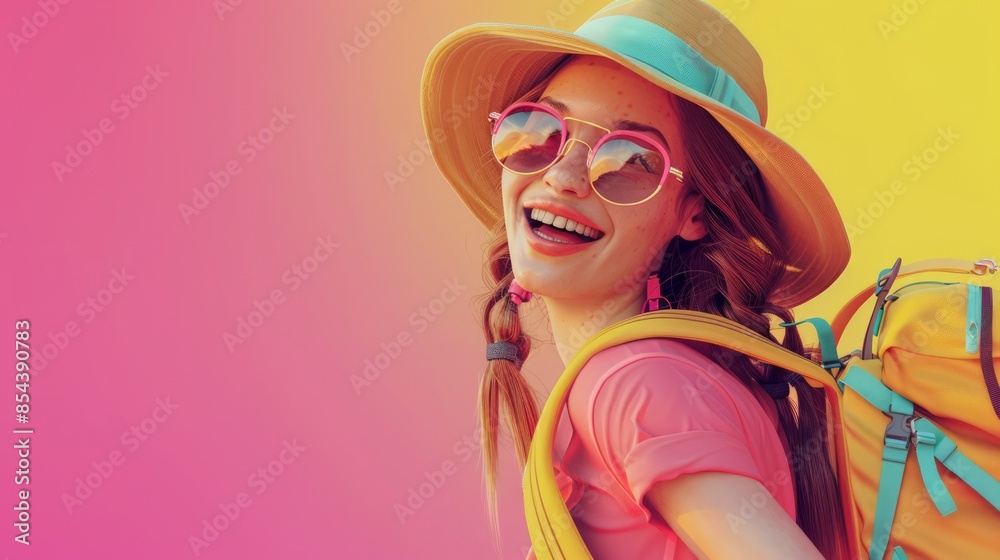 3d cartoon backpacker Get ready to go on a trip.
