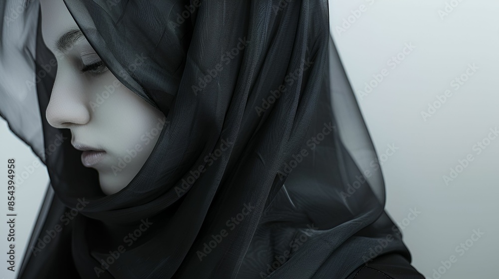 A serene portrait of a woman in a black hijab, capturing her peaceful and contemplative expression. A serene portrait of a woman in a black hijab, capturing her peaceful and contemplative expression.