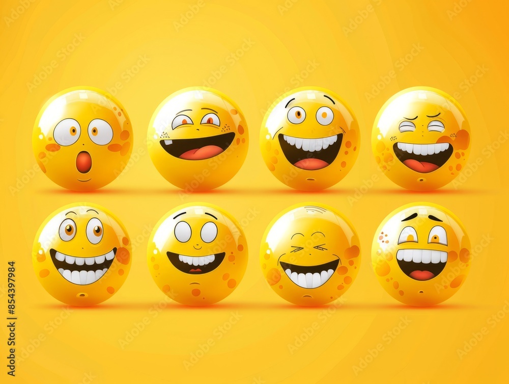 Obraz premium Vector illustration. A set of emoticons. A package of emoji icons. Funny yellow faces. Emoji Day