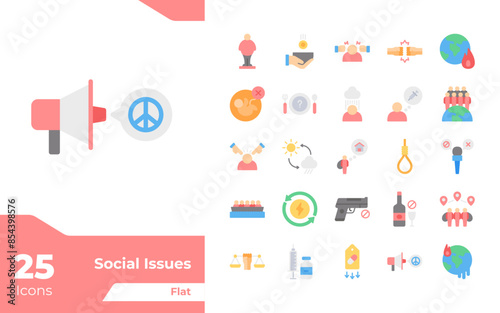 Social Issues Flat Icons Set