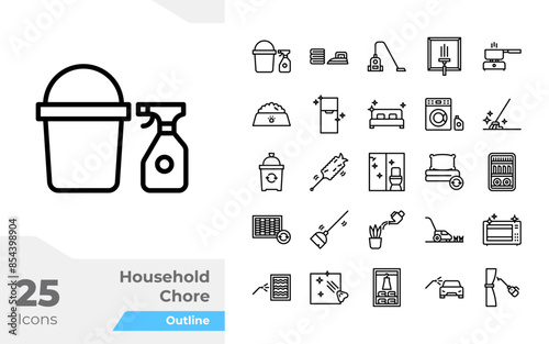 Household Chore Outline Icons Set