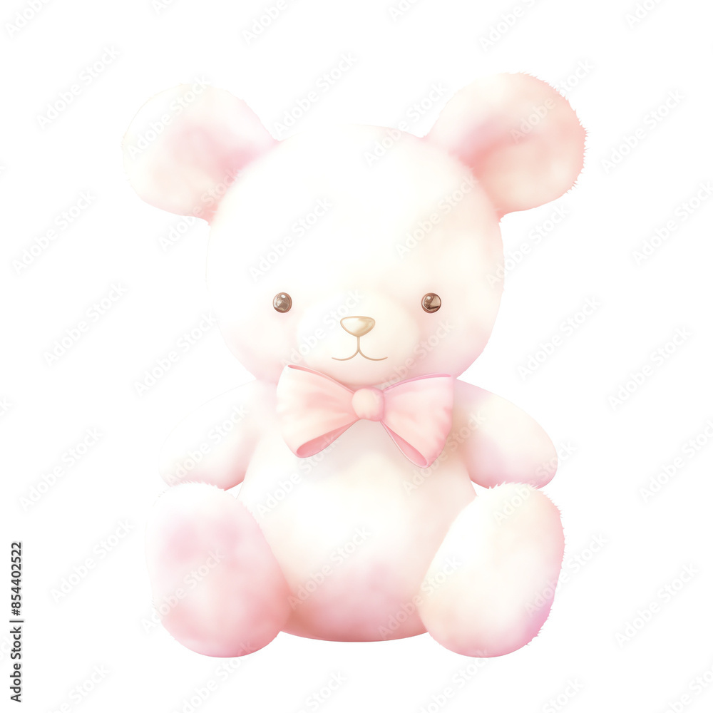 Cute plush teddy bear with a pink bow, perfect for children and playful designs, isolated on a white background. Cute plush teddy bear with a pink bow, perfect for children and playful designs, isolated on a white background.