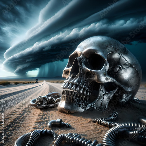 skull on the desert road photo
